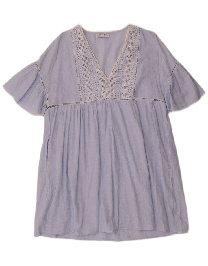 ZARA Womens Shift Dress UK 14 Medium Blue Pinstripe