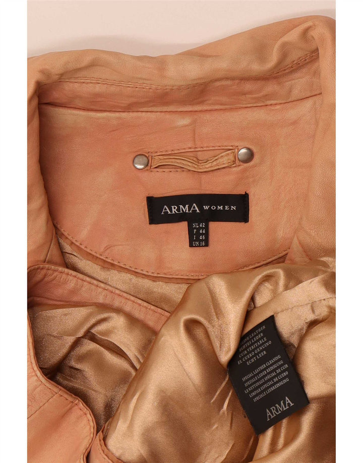 Arma Chaqueta motera de cuero para mujer UK 46 Large Beige