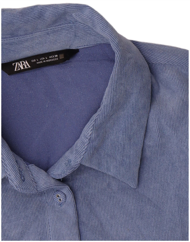 Zara Womens Oversized Corduroy Shirt UK 16 Large Blue Polyester
