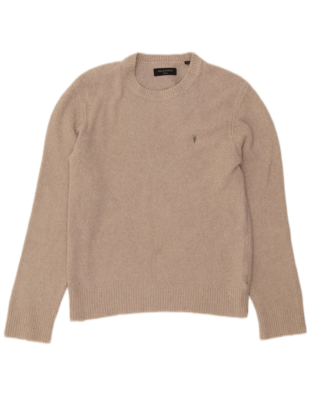 ALL SAINTS Mens Crew Neck Jumper Sweater Small Beige Cotton