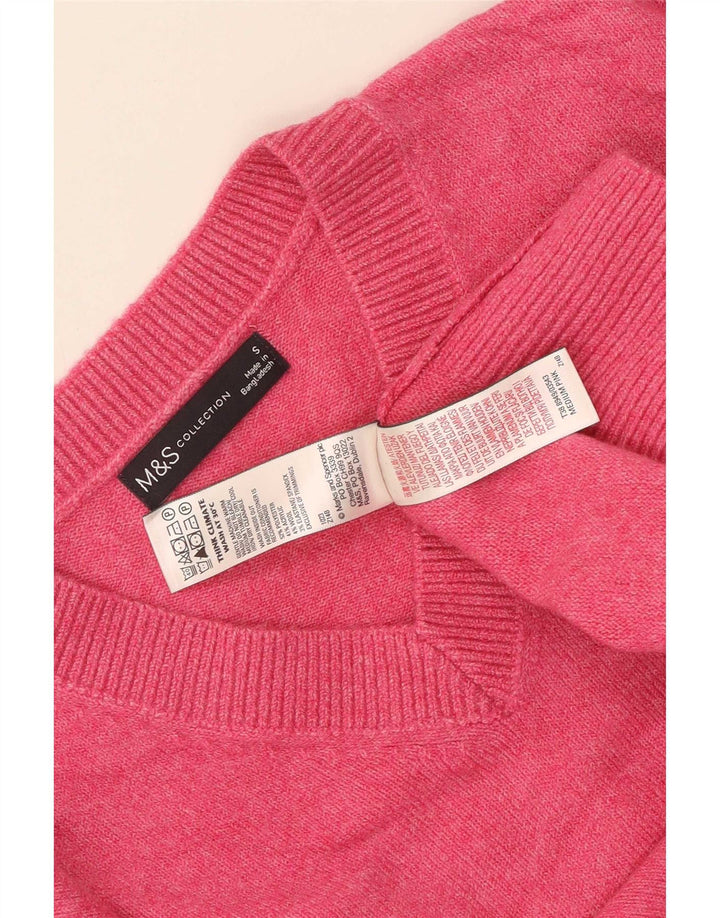 Marks & Spencer Dame V-hals sweater UK 10 Small Pink Polyester