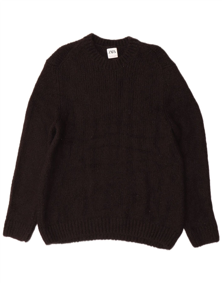 Zara Mens Crew Neck Jumper Sweater Large Black Polyester