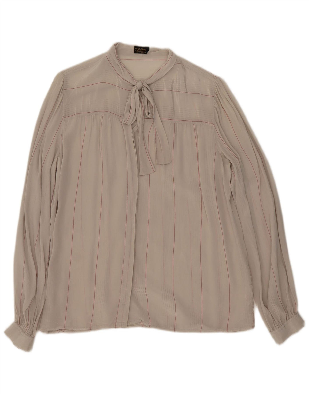 Mario Pucci Cecconi Womens Front Tie Shirt Blouse IT 46 Large Beige Striped