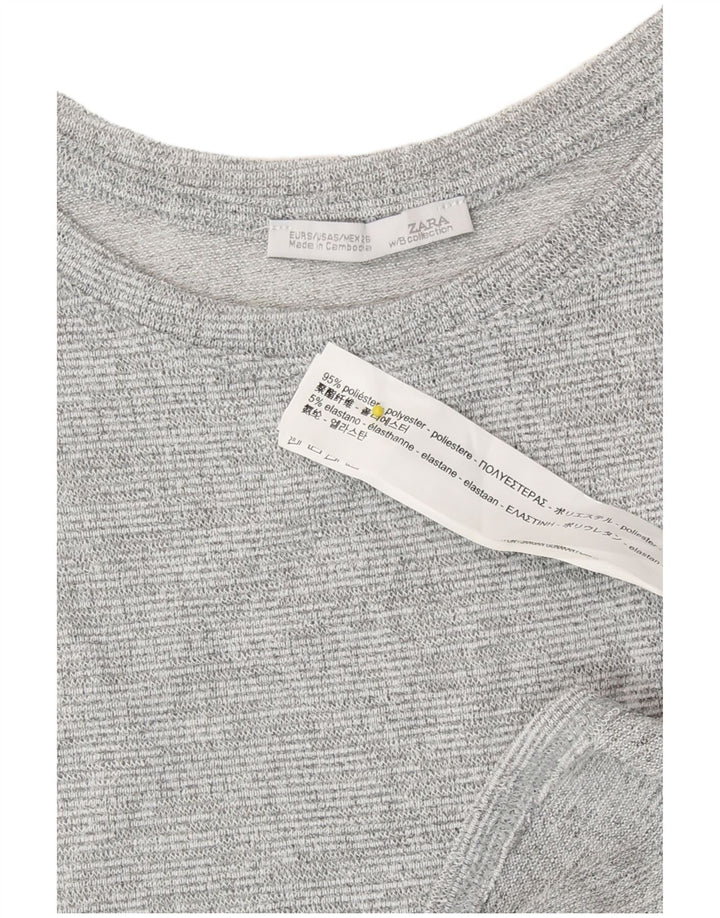 Zara Womens Longline Top Long Sleeve UK 10 Small Grey Flecked Polyester