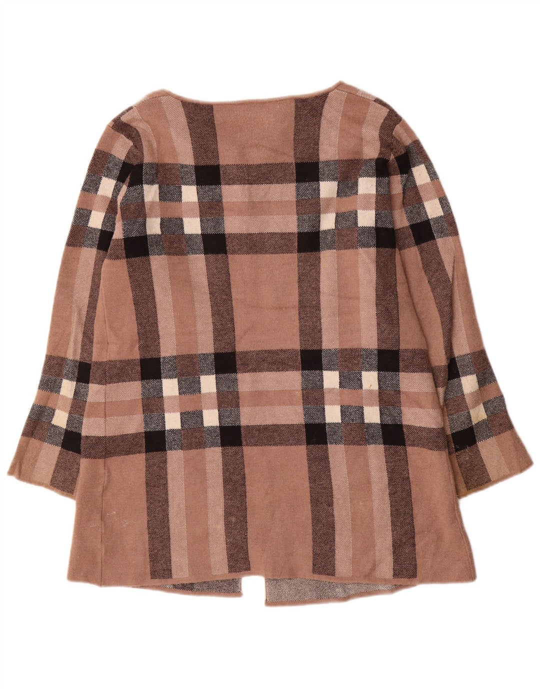 Zara Womens Cardigan Sweater UK 16 Large Brown Check Wool