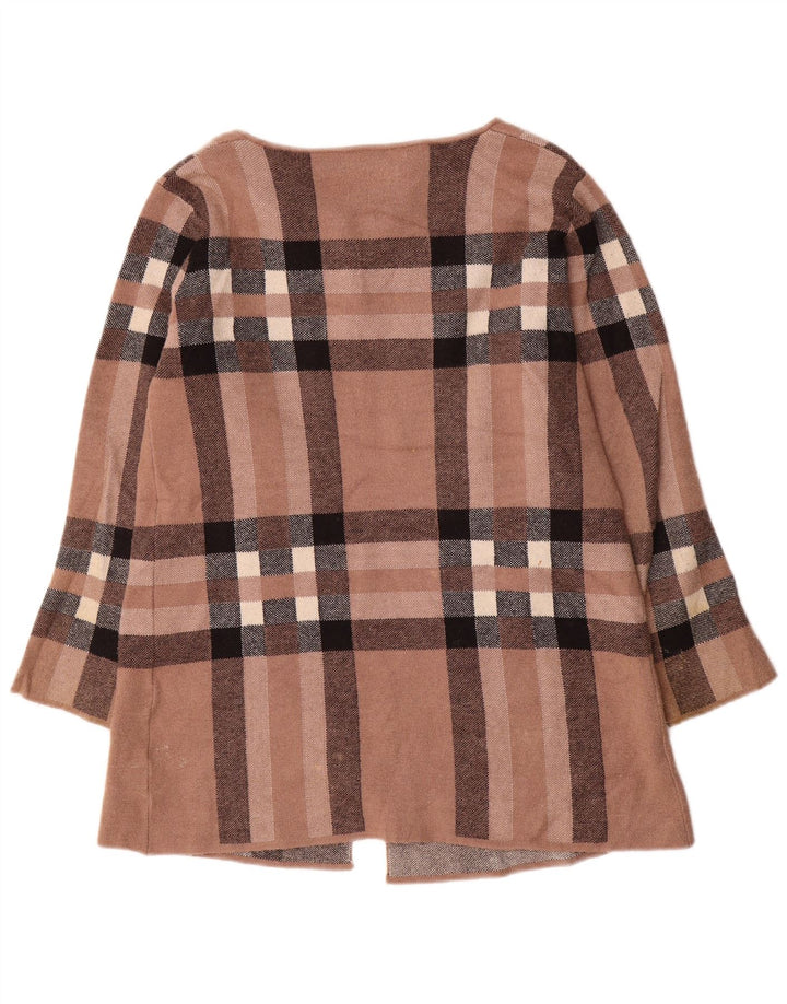 Zara Womens Cardigan Sweater UK 16 Large Brown Check Wool