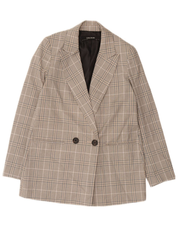 Zara Veste blazer surdimensionnée à double boutonnage pour femme UK 6 XS Gris à carreaux