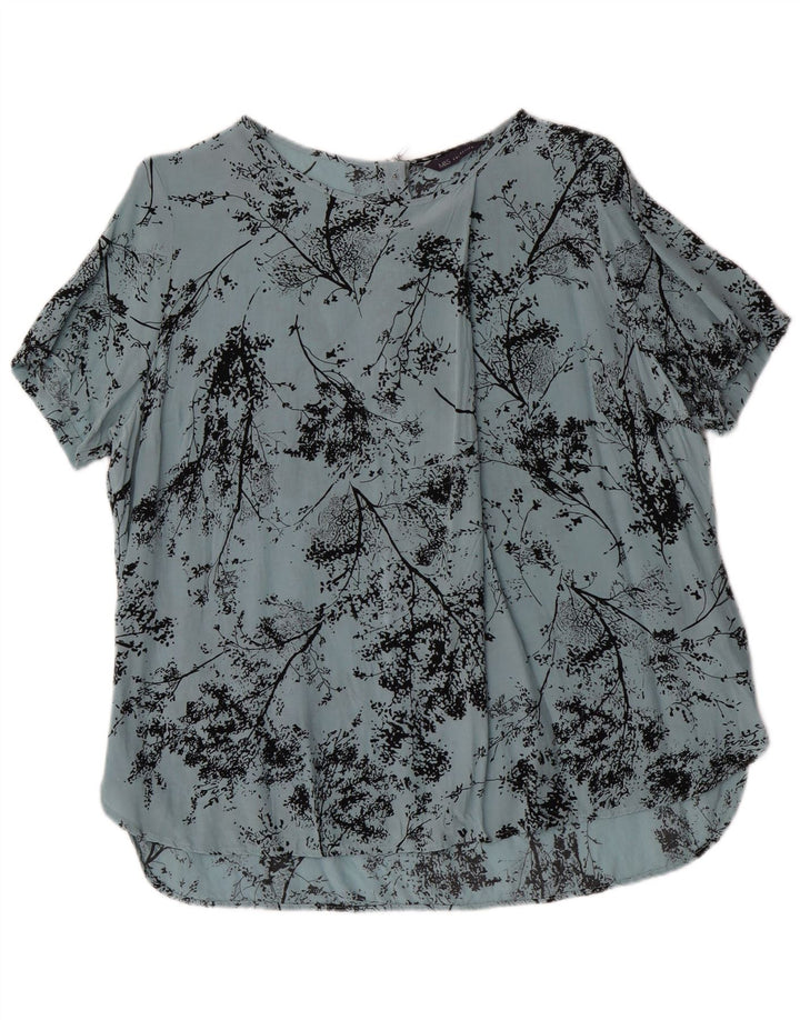 MARKS & SPENCER Womens Blouse Top UK 16 Large  Blue Floral Cupro