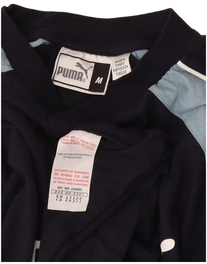 Puma Mens Graphic T-Shirt Top Medium Navy Blue Colourblock Cotton