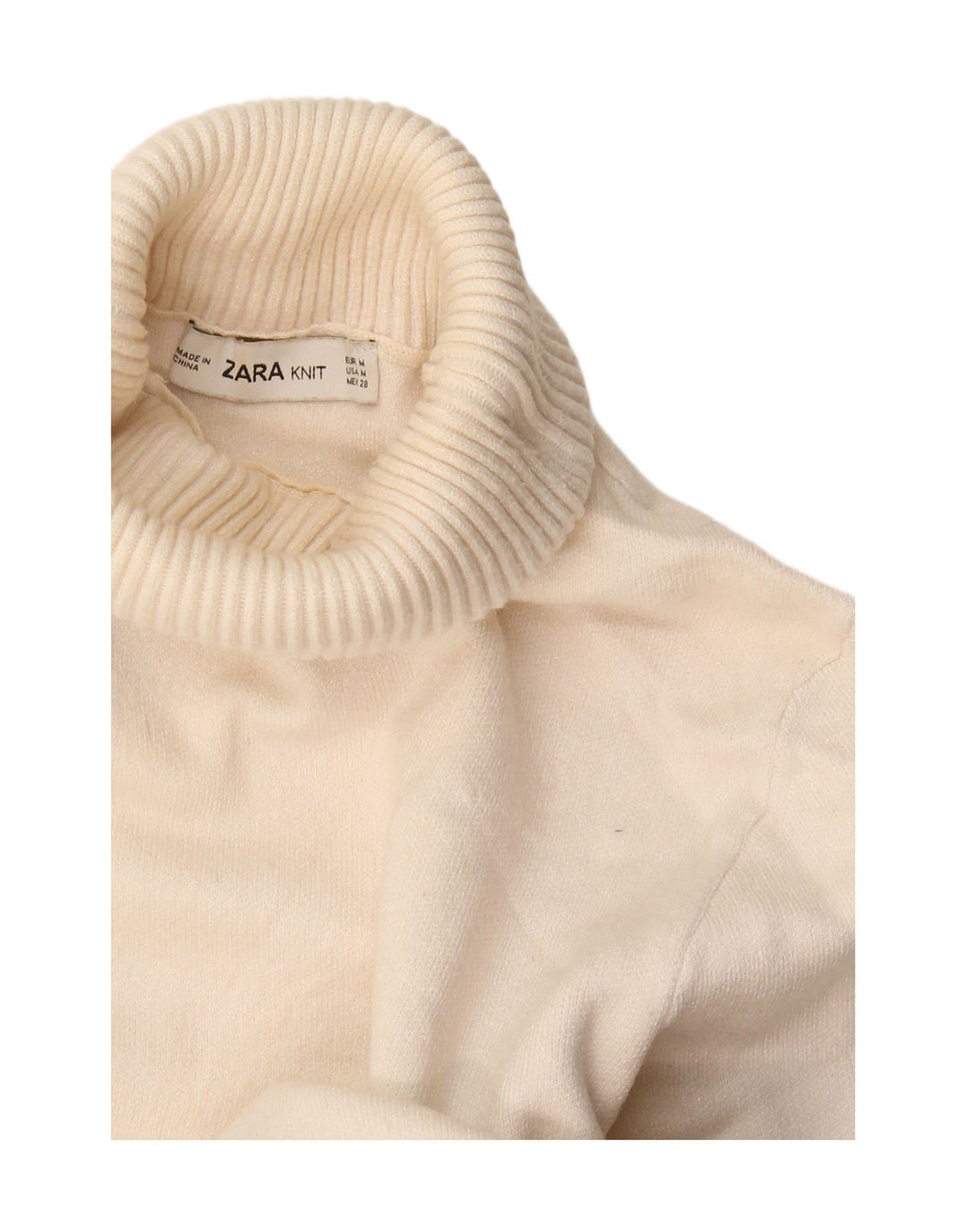 Zara Womens Crop Roll Neck Jumper Sweater UK 12 Medium White Colourblock