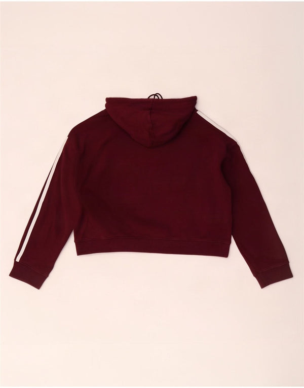 Adidas Womens Crop Oversized Hoodie Jumper UK 10 Small Bourgogne Bomuld