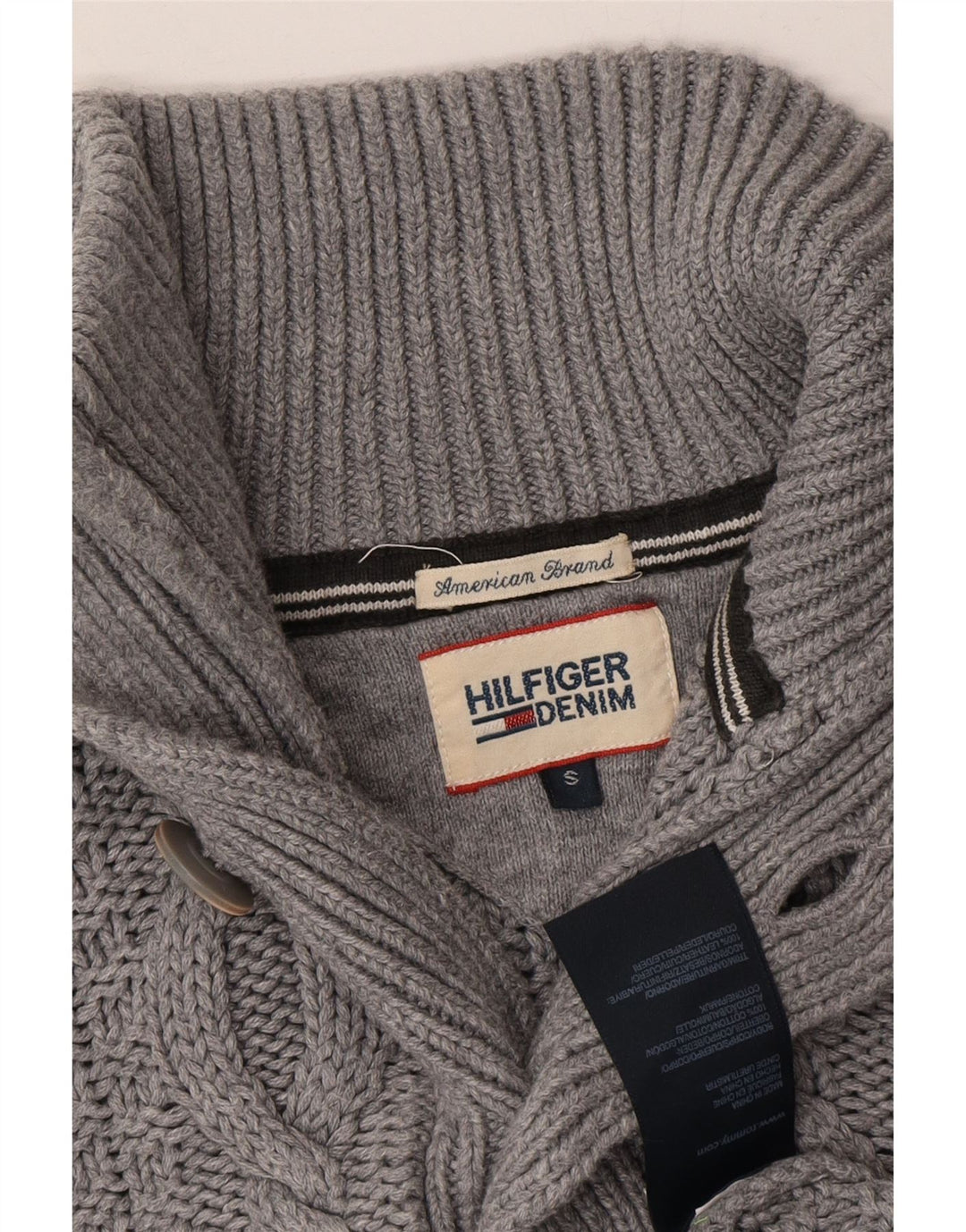 TOMMY HILFIGER Mens Button Neck Jumper Sweater Small Grey Cotton Vintage Tommy Hilfiger and Second-Hand Tommy Hilfiger from Messina Hembry 