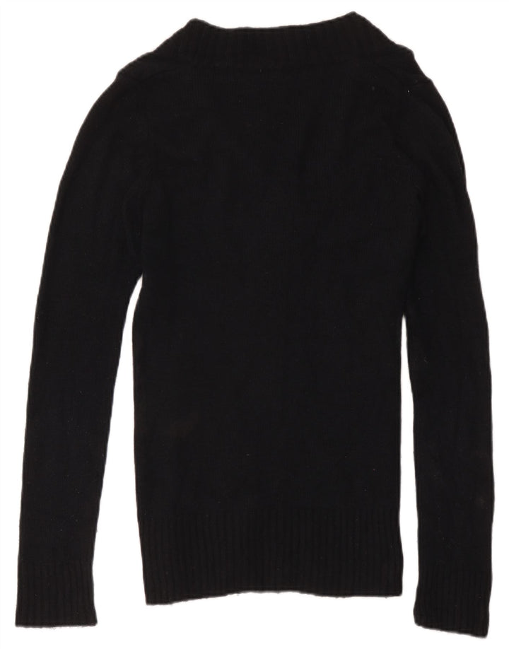 Zara Womens V-Neck Jumper Sweater UK 12 Medium Black Nylon