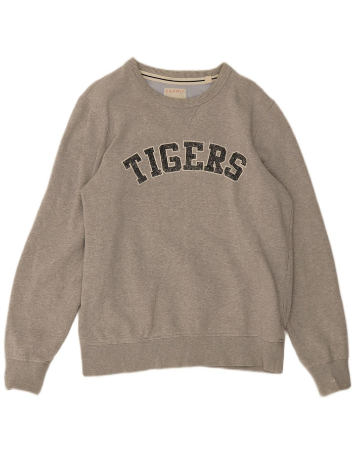 Esprit Mens Graphic Sweatshirt Jumper Large Grey Flecked Cotton