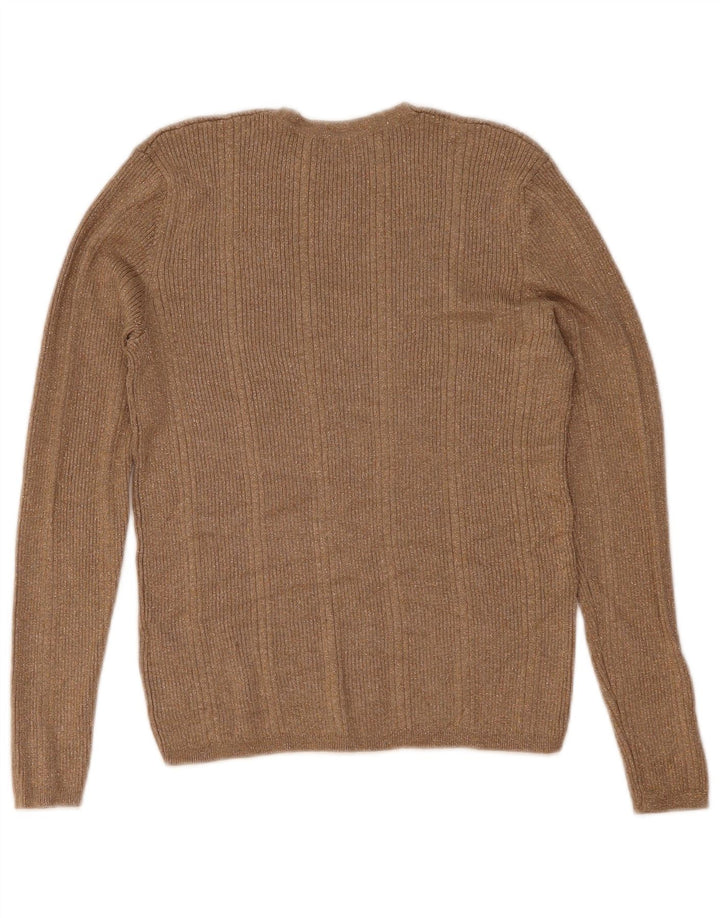 Marks & Spencer Womens V-Neck Jumper Sweater UK 12 Medium Beige Flecked