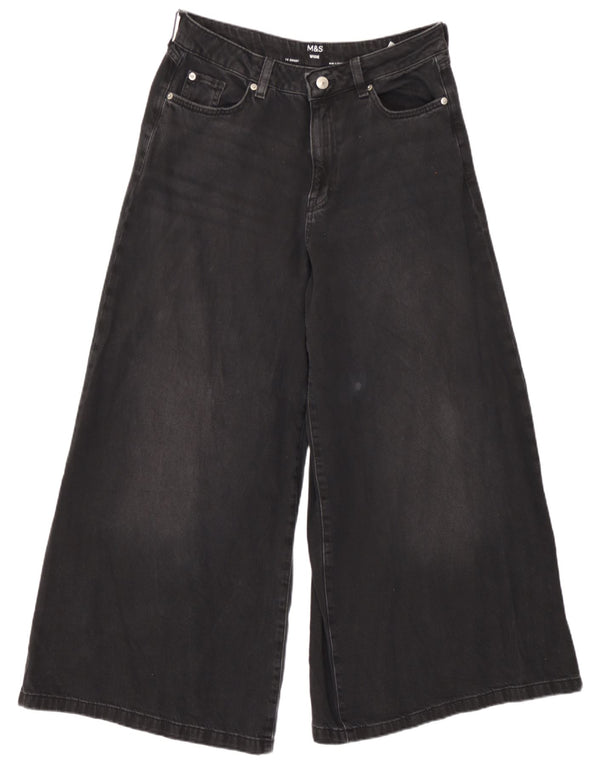 Marks & Spencer Womens Wide Leg Jeans UK 14 Large W32 L27 Black Cotton