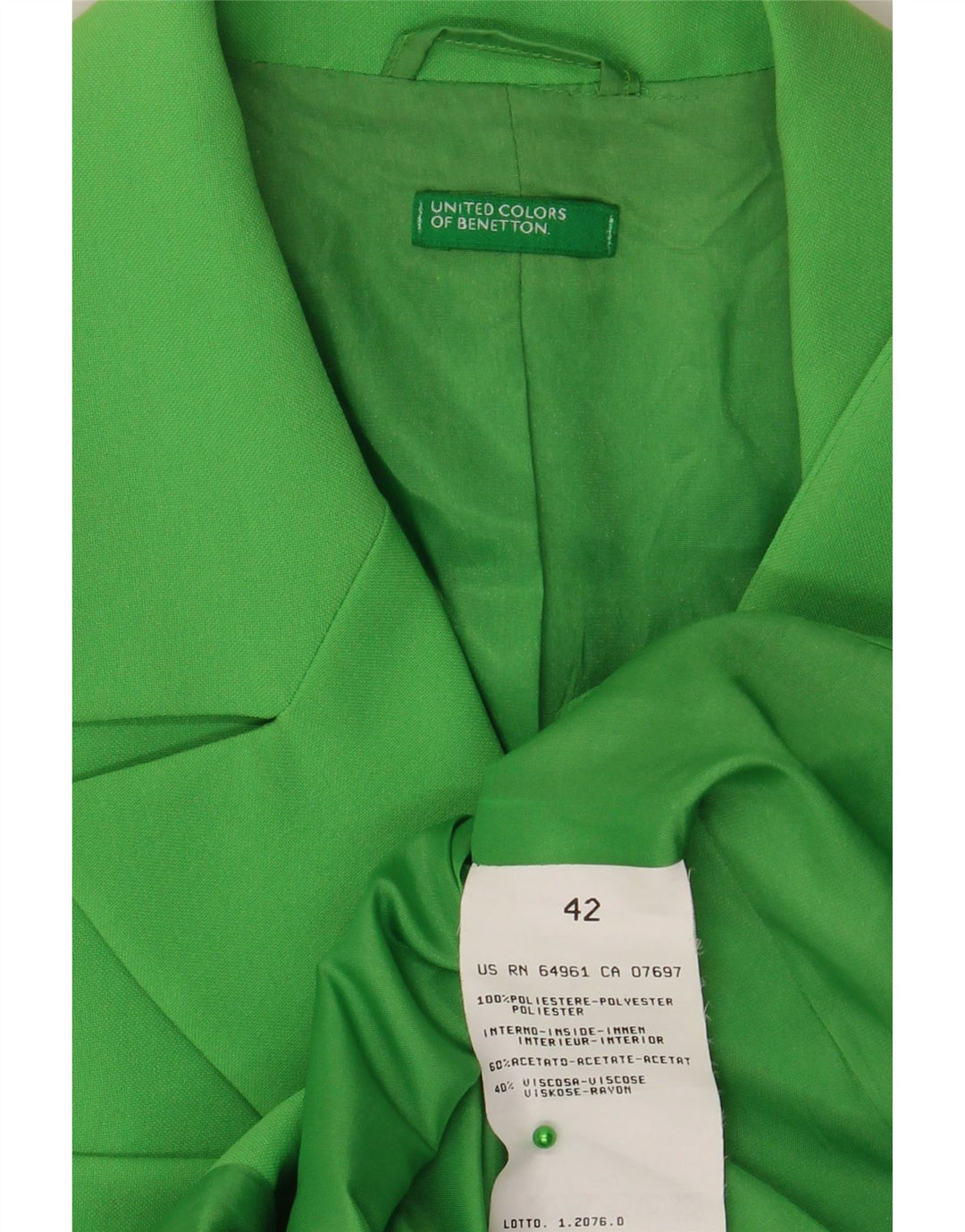 Benetton Damen 3-Knopf-Blazerjacke IT 42 Mittelgrünes Polyester