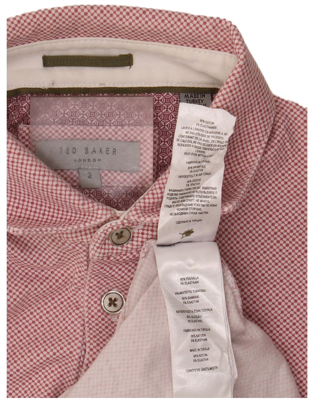 Ted Baker Herren-Poloshirt, Größe 2, klein, rosa gepunktete Baumwolle