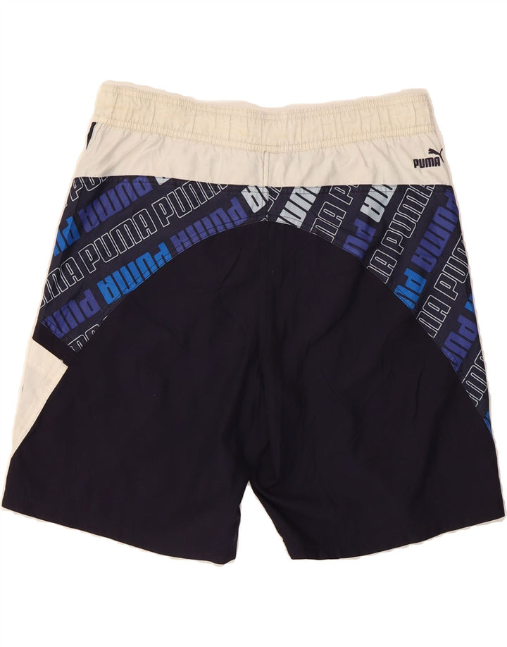 PUMA Mens Graphic Swimming Shorts Medium Navy Blue Colourblock Vintage Puma and Second-Hand Puma from Messina Hembry 