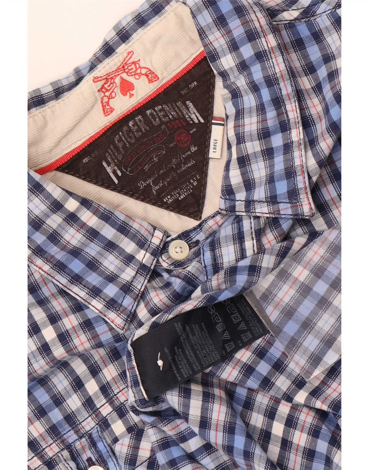 Camisa masculina de flanela Tommy Hilfiger grande algodão guingão azul