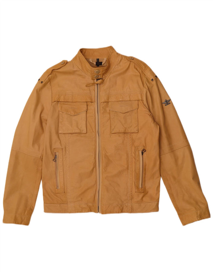 Dekker Mens Military Leather Jacket UK 38 Medium Beige