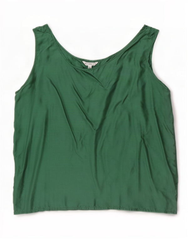Blusa feminina vintage sem mangas Top UK 22 3XL seda verde