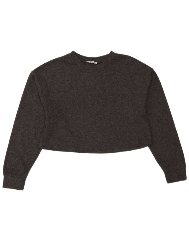 Zara Womens Trafaluc Crop Top Long Sleeve UK 14 Medium Grey Polyester