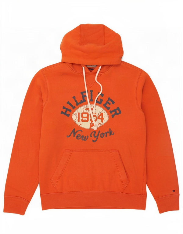 Maglione con cappuccio grafico da uomo Tommy Hilfiger Vintage Fit Large in cotone arancione