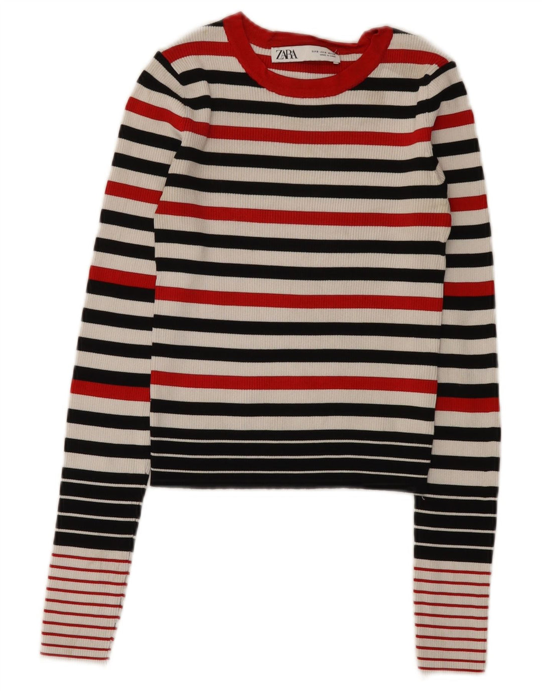 Zara Womens Crop Top Langærmet UK 8 Lille flerfarvet stribet viskose