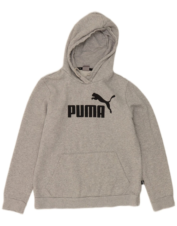 Puma Womens Graphic Hoodie Jumper UK 12 Medium Grey Cotton