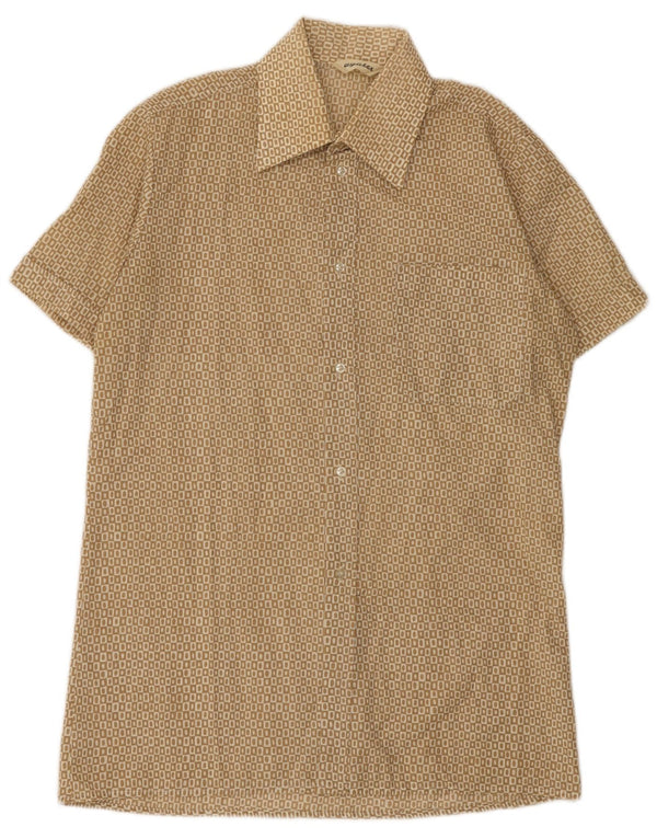 Agatex Mens Short Sleeve Shirt Size 39 15 1/2 Medium Beige Geometric