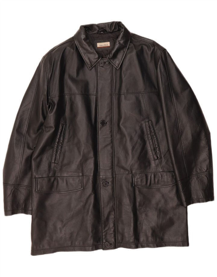 Vintage Mens Leather Coat IT 56 3XL Black Leather