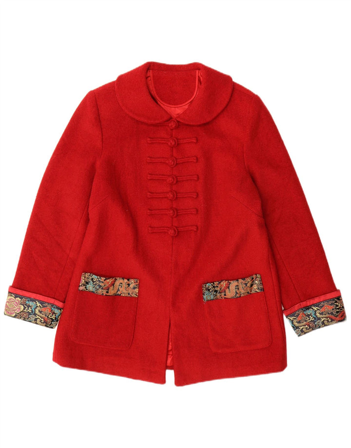 Vintage damski płaszcz UK 14, średni czerwony paisley