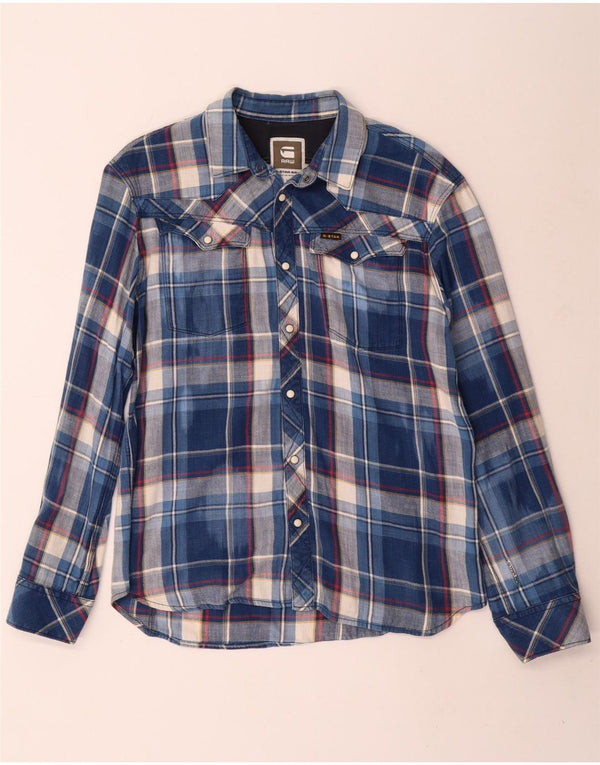 G-Star Mens Flannel Shirt XL Blue Plaid Cotton