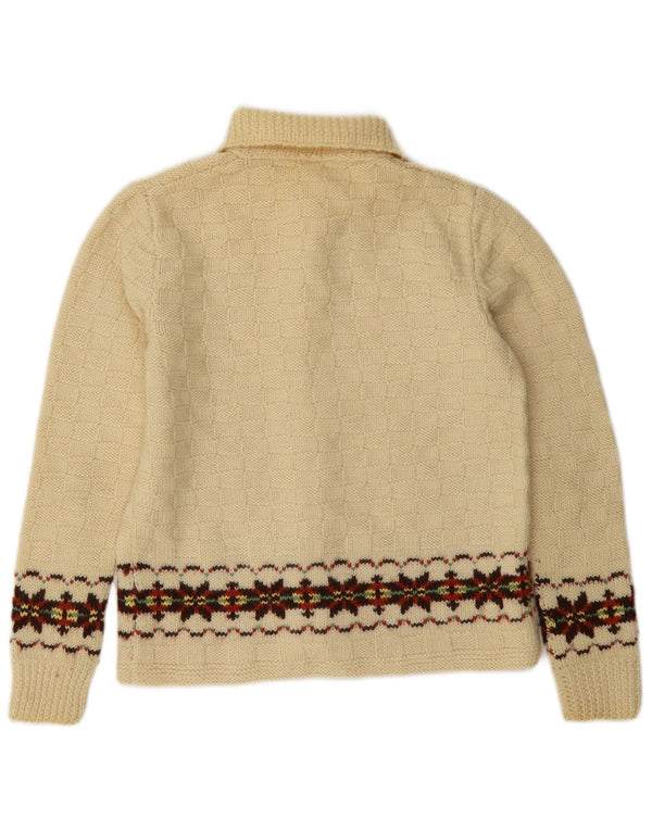 Vintage dame cardigan sweater UK 10 Small Off White Fair Isle