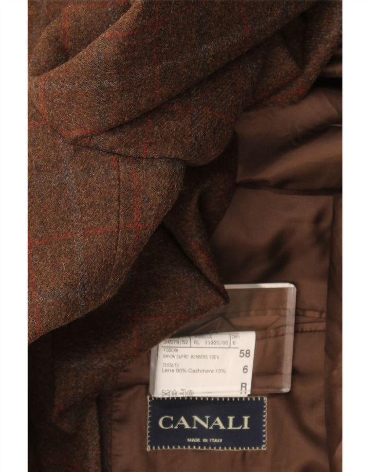 Canali Chaqueta tipo blazer de 3 botones para hombre IT 58 4XL Lana a cuadros marrón