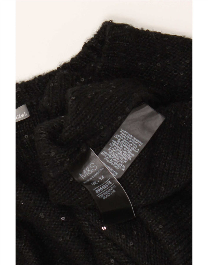 Marks & Spencer Womens Oversized Boat Neck Jumper Sweater UK 14 Large Black