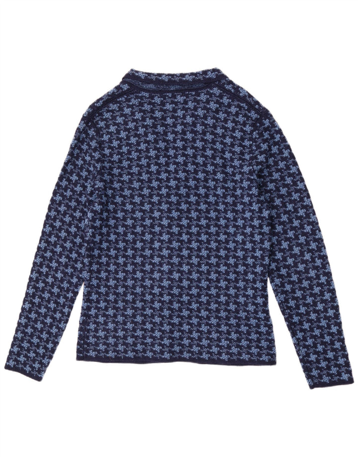 Vintage Mens Cardigan Sweater IT 50 Medium Blue Houndstooth Wool