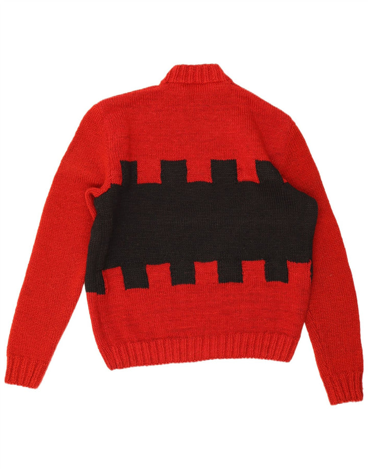 Vintage Mens Turtle Neck Jumper Sweater Large Red Geometric