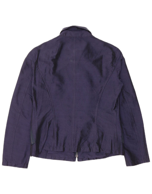 Alberto Biani Chaqueta Bomber para Mujer IT 46 Grande Seda Azul Marino
