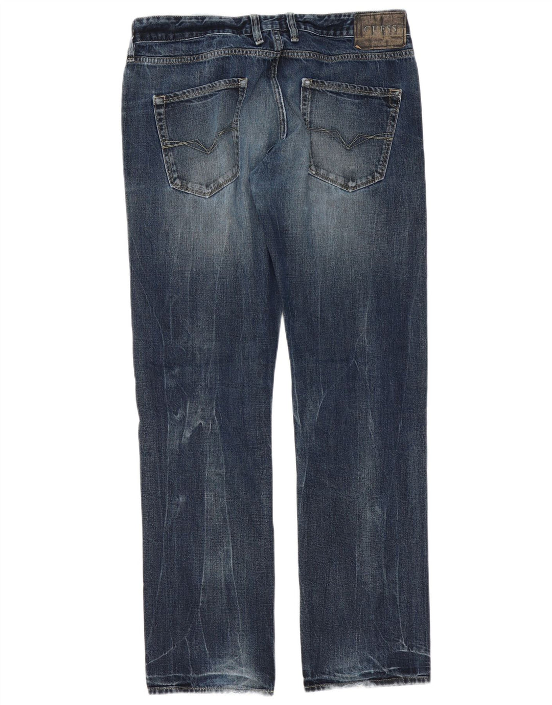 Guess Mens Straight Jeans W34 L34 Blue Cotton