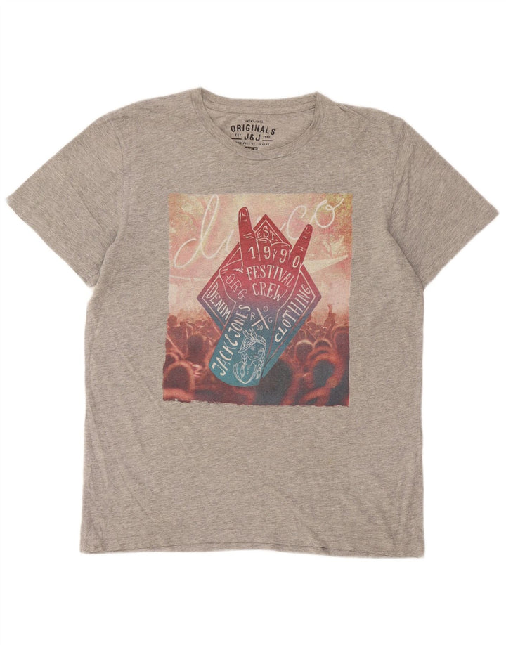 Jack & Jones Mens Graphic T-Shirt Top Medium Grey