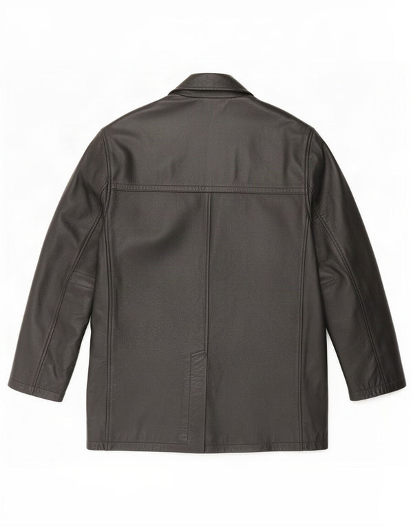 Vintage hombres cuero abrigo Reino Unido 38 medio negro