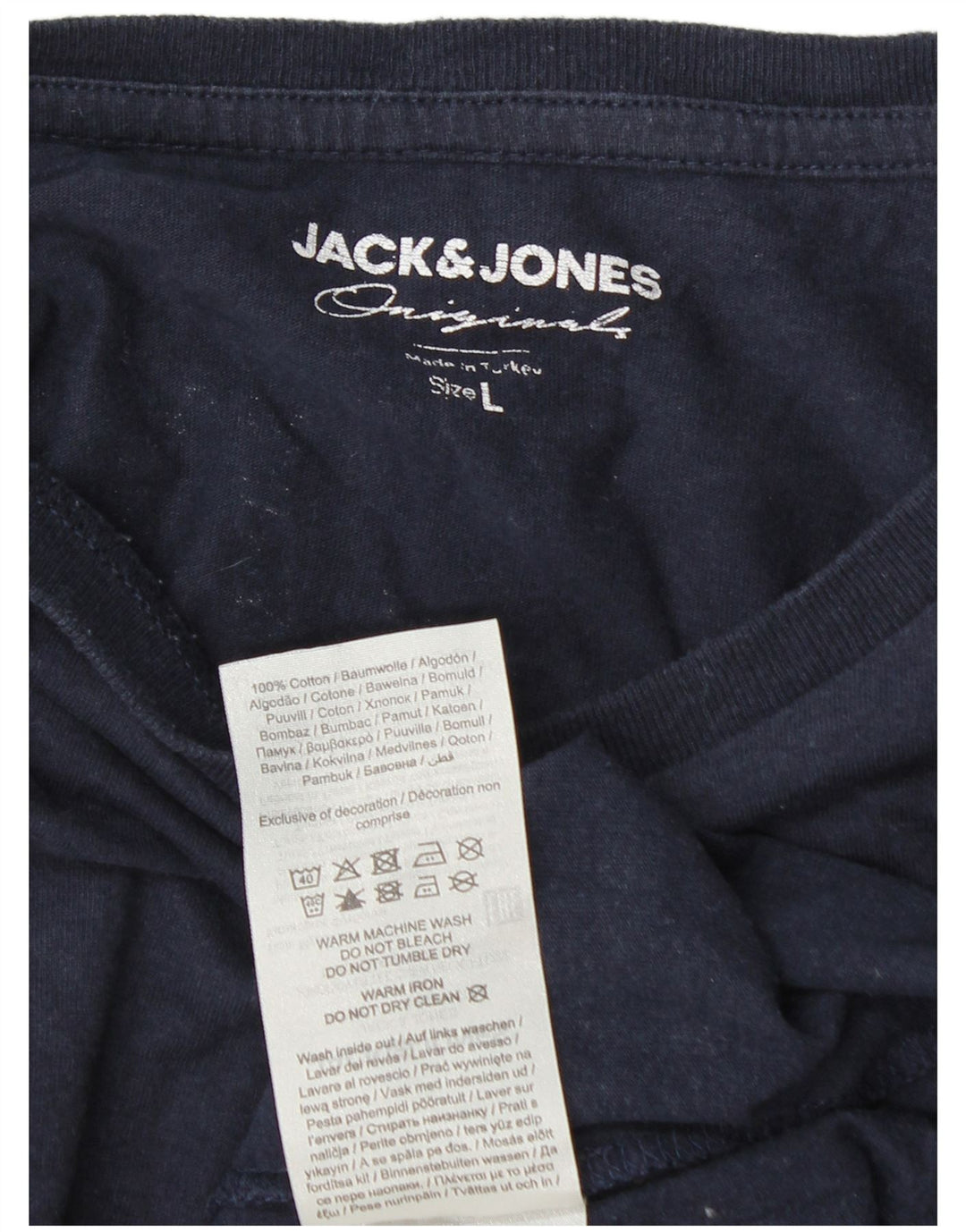 Jack & Jones Mens Graphic Top Long Sleeve Large Navy Blue Cotton