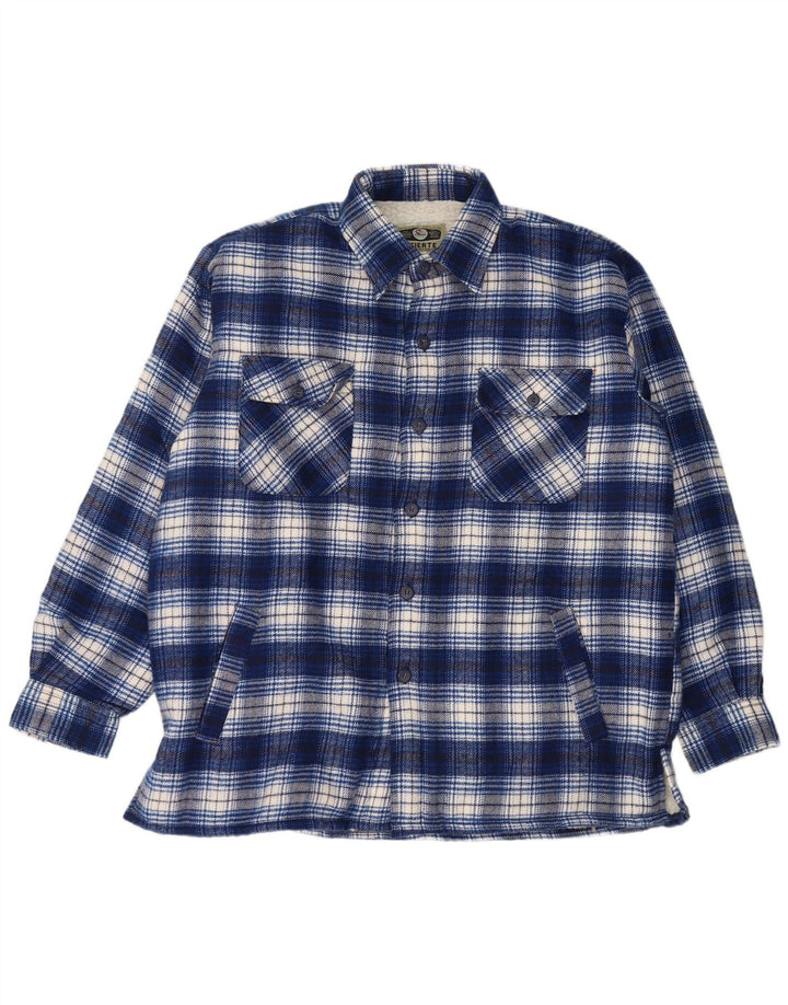 Vintage Mens Lumberjack Flannel Shirt Large Blue Check Acrylic