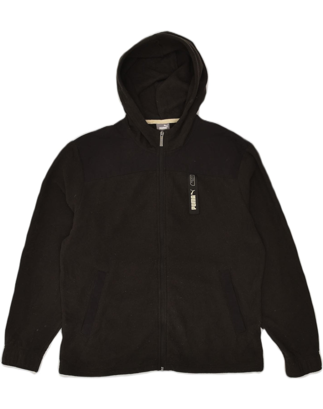 PUMA Mens Zip Hoodie Sweater Small Black Polyester | Vintage Puma | Thrift | Second-Hand Puma | Used Clothing | Messina Hembry 