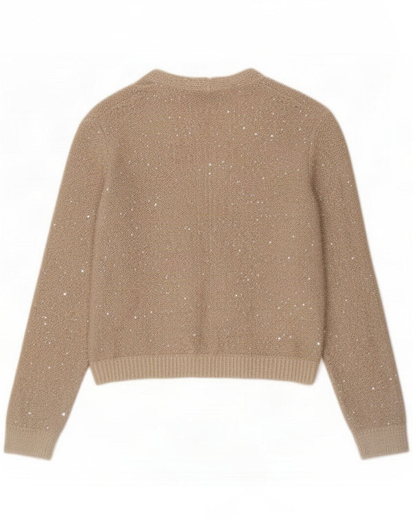 Zara Womens Crop Cardigan Sweater UK 16 Large Beige Flecked Polyester