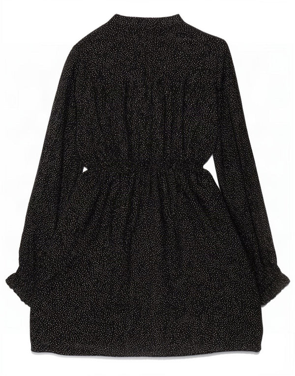 Zara Womens Front Tie Shirt Dress UK 14 Medium Black Spotted