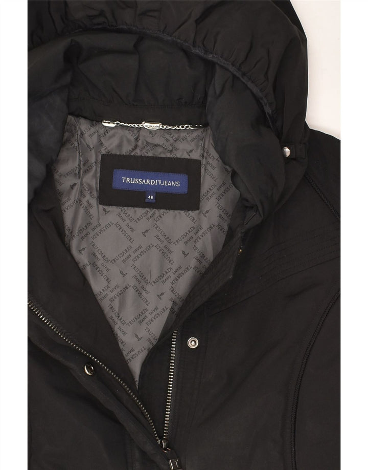 TRUSSARDI Womens Hooded Windbreaker Jacket IT 48 XL Black Polyester | Vintage Trussardi | Thrift | Second-Hand Trussardi | Used Clothing | Messina Hembry 