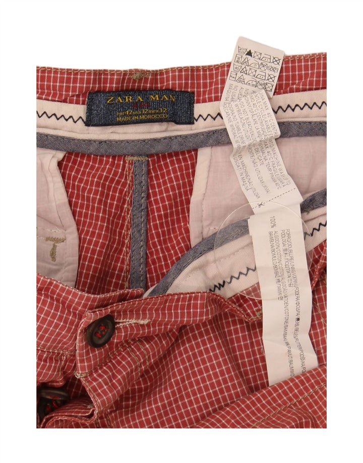 Zara Mens Chino Shorts EU 42 Large W32  Red Check Cotton